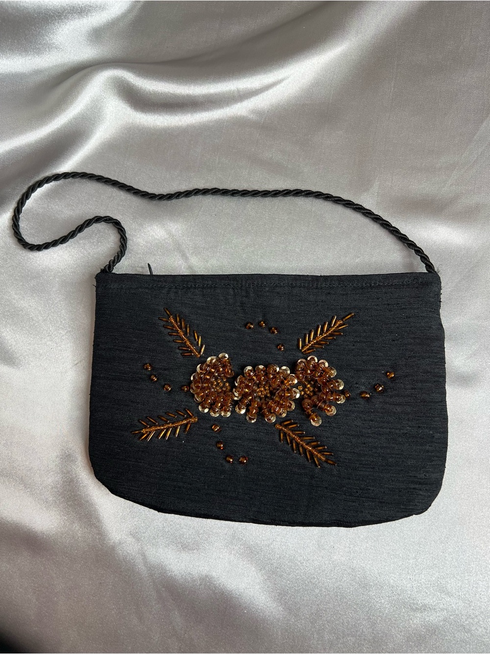 Beaded Black Floral Evening Wristlet